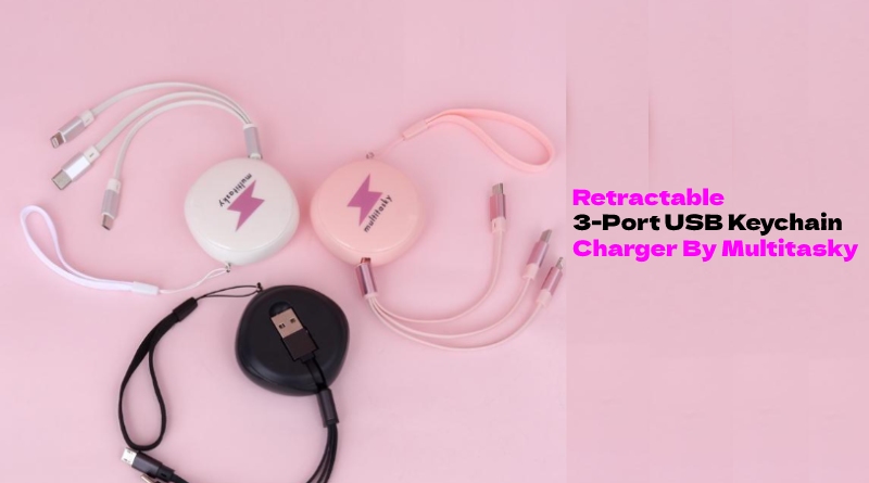 Retractable 3-Port USB Keychain Charger By Multitasky