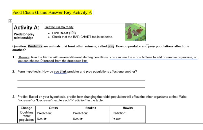 Food Chain Gizmo Answer Key Activity A Continued