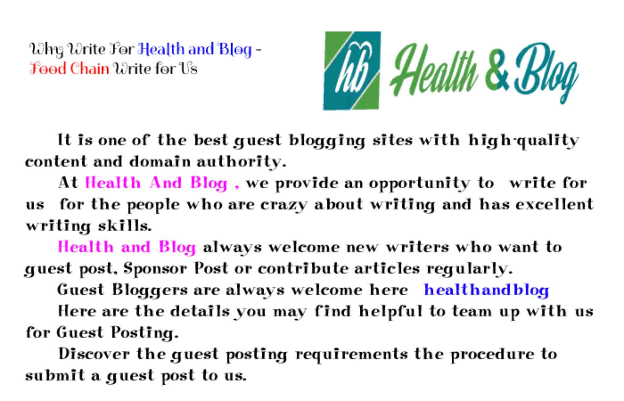 Why to Write for Health And Blog - Food Chain Write For Us