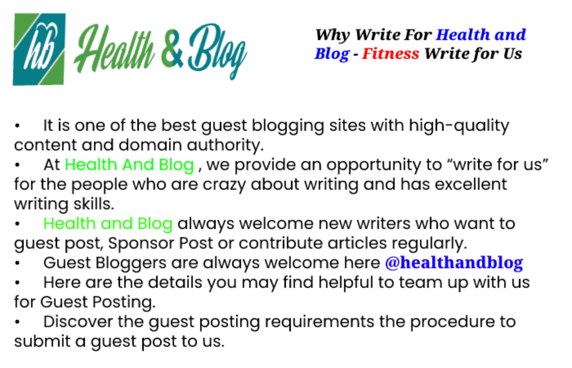 Why to Write for Health and Blog – Fitness Write For Us